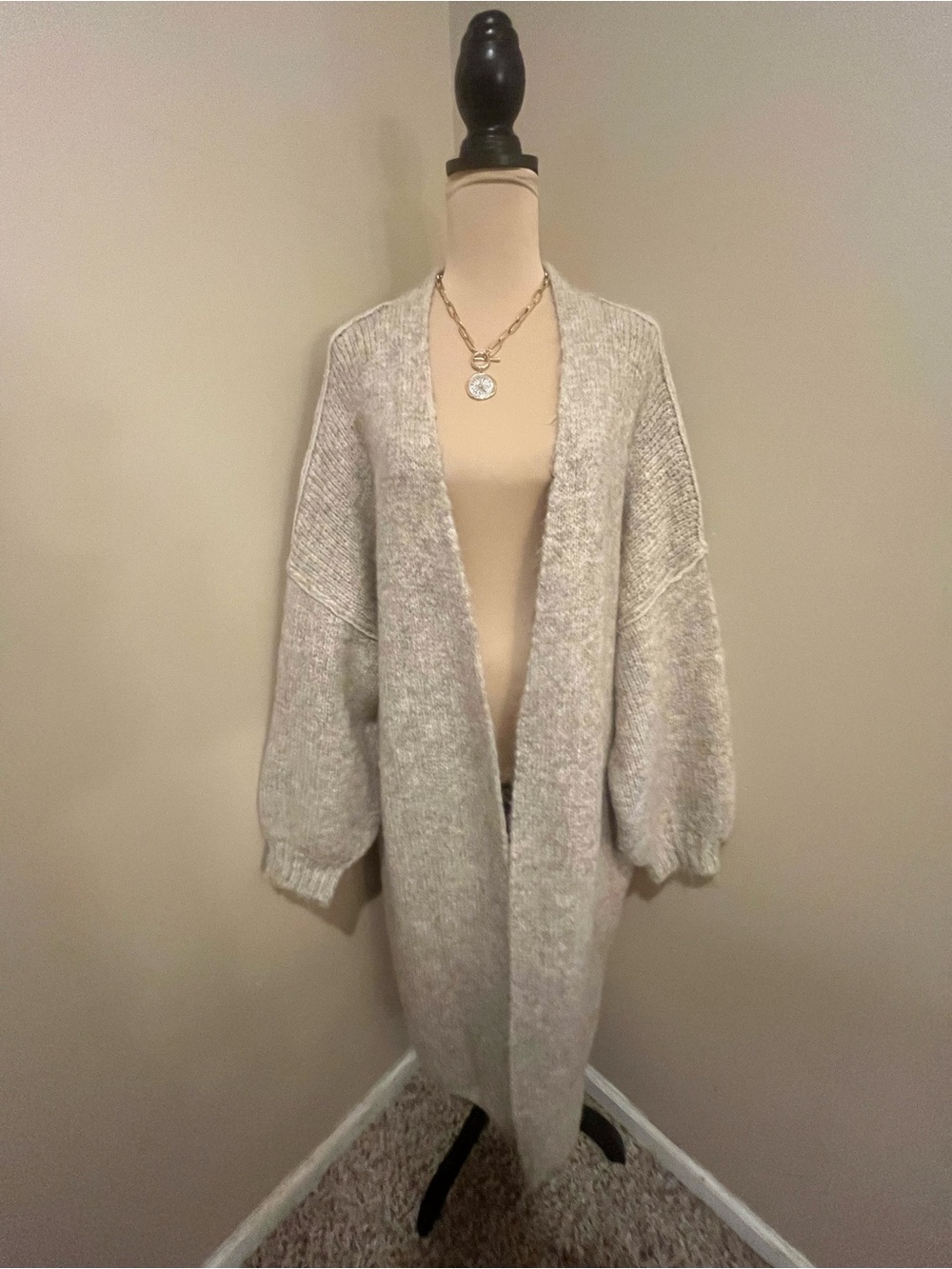 The Lifestyle Company Cozy Open-Front Cream Knit Cardigan Sweater, size Large